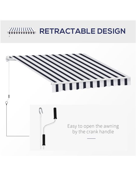 Outsunny 2.5m x 2m Garden Patio Manual Awning Canopy Sun Shade Shelter Retractable with Winding Handle Blue White 100110-005BW - pic 44135 | FastDaddyshop