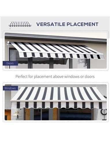 Outsunny 2.5m x 2m Garden Patio Manual Awning Canopy Sun Shade Shelter Retractable with Winding Handle Blue White 100110-005BW