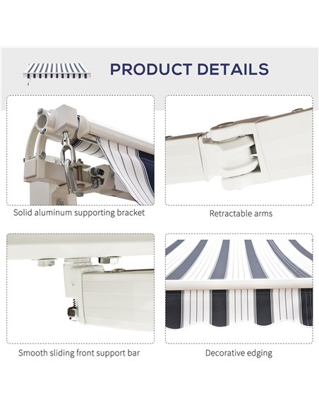 Outsunny 2.5m x 2m Garden Patio Manual Awning Canopy Sun Shade Shelter Retractable with Winding Handle Blue White 100110-005BW - pic 44137 | FastDaddyshop