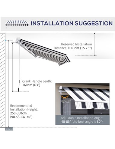 Outsunny 2.5m x 2m Garden Patio Manual Awning Canopy Sun Shade Shelter Retractable with Winding Handle Blue White 100110-005BW