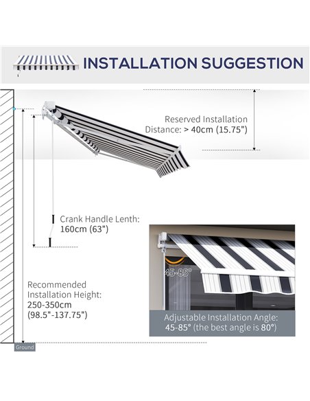 Outsunny 2.5m x 2m Garden Patio Manual Awning Canopy Sun Shade Shelter Retractable with Winding Handle Blue White 100110-005BW - pic 44138 | FastDaddyshop