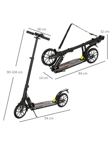 HOMCOM Folding Kick Scooter, Hight-Adjustable Urban Scooter w/ Rear Brake, Double Shock Absorption System, Warning Bell For 14+ 
