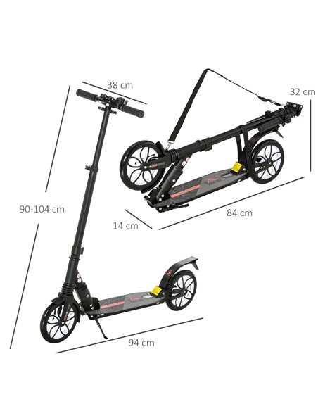 HOMCOM Folding Kick Scooter, Hight-Adjustable Urban Scooter w/ Rear Brake, Double Shock Absorption System, Warning Bell For 14+  - pic 4414 | FastDaddyshop