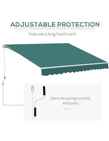 Outsunny 3.5 x 2.5 m Garden Patio Manual Awning Canopy Sun Shade Shelter with Winding Handle - Green 100110-006G