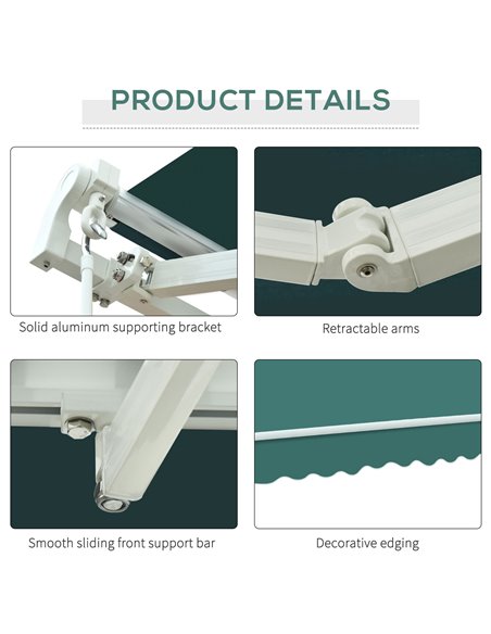Outsunny 3.5 x 2.5 m Garden Patio Manual Awning Canopy Sun Shade Shelter with Winding Handle - Green 100110-006G - pic 44145 | FastDaddyshop