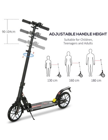 HOMCOM Folding Kick Scooter, Hight-Adjustable Urban Scooter w/ Rear Brake, Double Shock Absorption System, Warning Bell For 14+ 