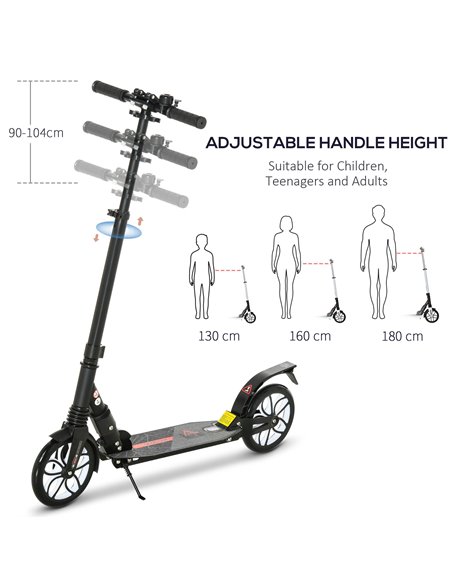 HOMCOM Folding Kick Scooter, Hight-Adjustable Urban Scooter w/ Rear Brake, Double Shock Absorption System, Warning Bell For 14+  - pic 4415 | FastDaddyshop