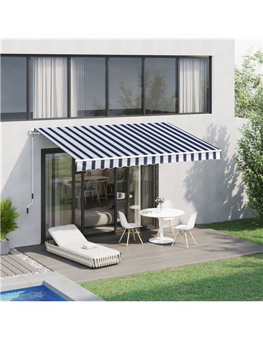 Outsunny 3.5x2.5 m Garden Patio Manual Awning, Blue-White 100110-006BW