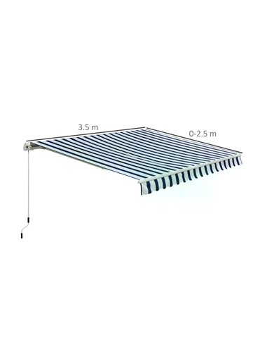 Outsunny Garden Patio Manual Awning Canopy Sun Shade Shelter Retractabl Retractable Awning, 3.5x2.5 m-Blue/White  100110-006BW