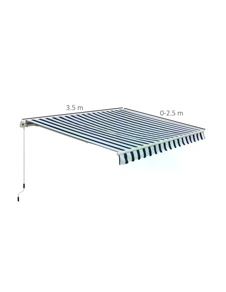 Outsunny Garden Patio Manual Awning Canopy Sun Shade Shelter Retractabl Retractable Awning, 3.5x2.5 m-Blue/White  100110-006BW - pic 44151 | FastDaddyshop