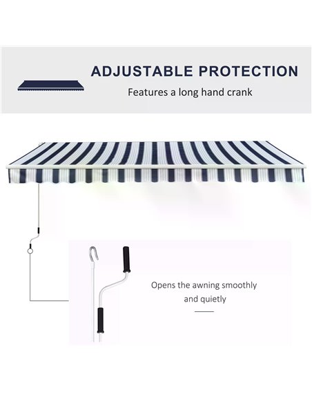 Outsunny Garden Patio Manual Awning Canopy Sun Shade Shelter Retractabl Retractable Awning, 3.5x2.5 m-Blue/White  100110-006BW - pic 44152 | FastDaddyshop
