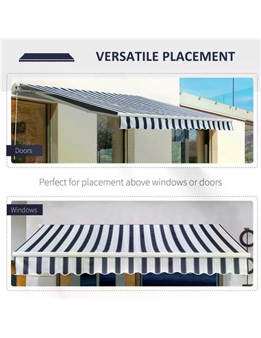 Outsunny Garden Patio Manual Awning Canopy Sun Shade Shelter Retractabl Retractable Awning, 3.5x2.5 m-Blue/White  100110-006BW