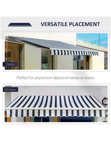 Outsunny Garden Patio Manual Awning Canopy Sun Shade Shelter Retractabl Retractable Awning, 3.5x2.5 m-Blue/White  100110-006BW - pic 44154 | FastDaddyshop