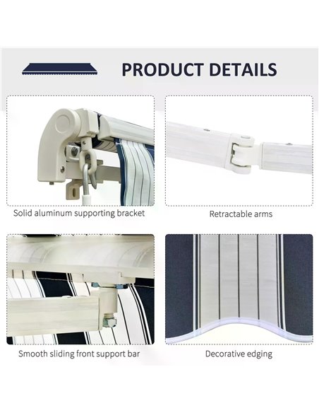 Outsunny Garden Patio Manual Awning Canopy Sun Shade Shelter Retractabl Retractable Awning, 3.5x2.5 m-Blue/White  100110-006BW - pic 44155 | FastDaddyshop