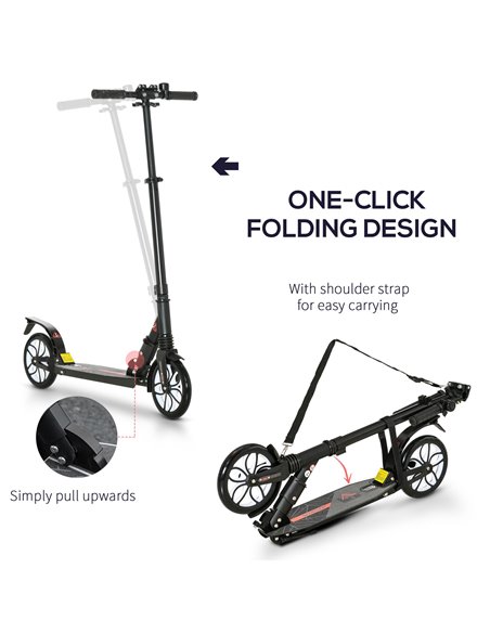 HOMCOM Folding Kick Scooter, Hight-Adjustable Urban Scooter w/ Rear Brake, Double Shock Absorption System, Warning Bell For 14+  - pic 4416 | FastDaddyshop