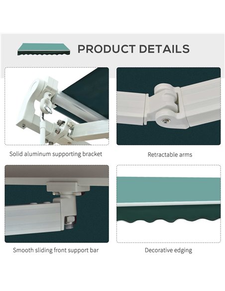 Outsunny 3x2.5 m Sun Shade Canopy Garden Patio Manual Retractable Awning Canopy Sun Shade Shelter, 3x2.5 m-Dark Green 100110-007 - pic 44165 | FastDaddyshop