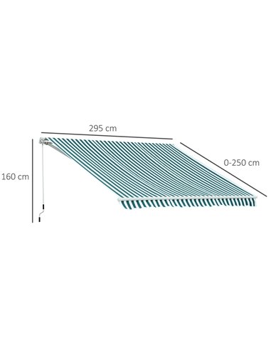 Outsunny 3m x 2.5m Garden Patio Manual Awning, Green-White 100110-007GW