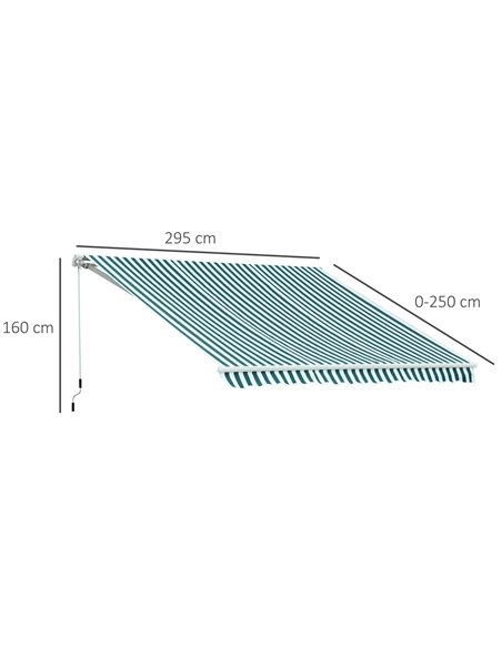 Outsunny 3m x 2.5m Garden Patio Manual Awning, Green-White 100110-007GW - pic 44169 | FastDaddyshop
