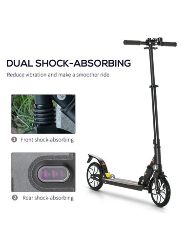 HOMCOM Folding Kick Scooter, Hight-Adjustable Urban Scooter w/ Rear Brake, Double Shock Absorption System, Warning Bell For 14+ 