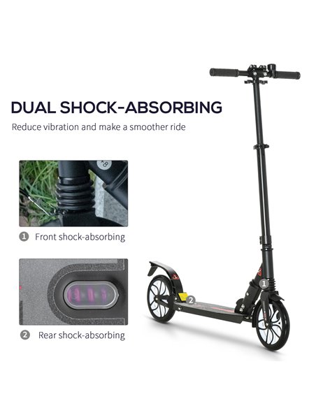 HOMCOM Folding Kick Scooter, Hight-Adjustable Urban Scooter w/ Rear Brake, Double Shock Absorption System, Warning Bell For 14+  - pic 4417 | FastDaddyshop