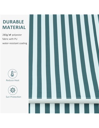 Outsunny 3m x 2.5m Garden Patio Manual Awning Canopy Sun Shade Shelter with Winding Handle Retractable - Green/White 100110-007G