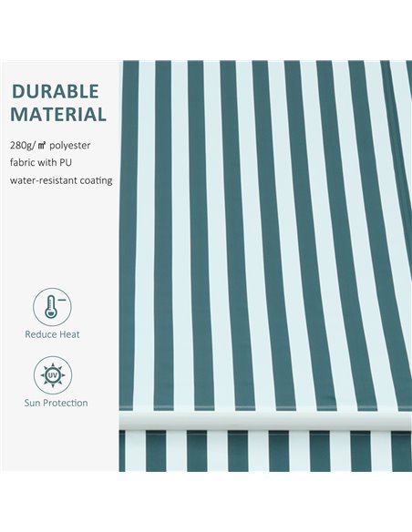 Outsunny 3m x 2.5m Garden Patio Manual Awning Canopy Sun Shade Shelter with Winding Handle Retractable - Green/White 100110-007G - pic 44170 | FastDaddyshop