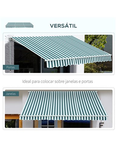 Outsunny 3m x 2.5m Garden Patio Manual Awning Canopy Sun Shade Shelter with Winding Handle Retractable - Green/White 100110-007G