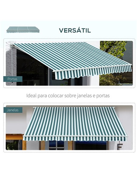 Outsunny 3m x 2.5m Garden Patio Manual Awning Canopy Sun Shade Shelter with Winding Handle Retractable - Green/White 100110-007G - pic 44171 | FastDaddyshop
