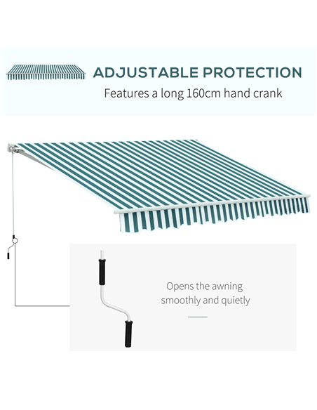 Outsunny 3m x 2.5m Garden Patio Manual Awning Canopy Sun Shade Shelter with Winding Handle Retractable - Green/White 100110-007G - pic 44172 | FastDaddyshop