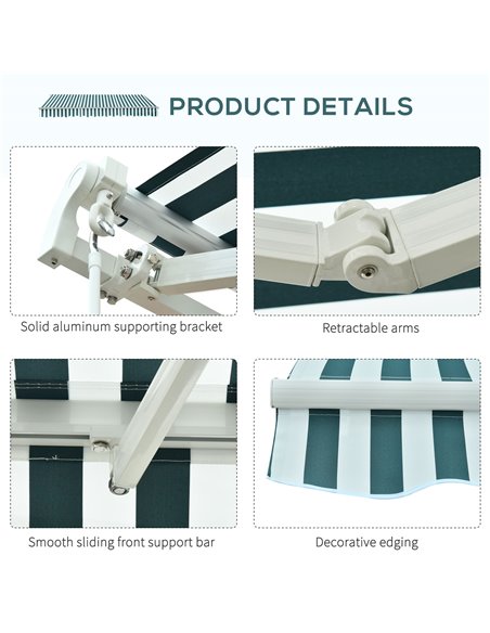 Outsunny 3m x 2.5m Garden Patio Manual Awning Canopy Sun Shade Shelter with Winding Handle Retractable - Green/White 100110-007G - pic 44173 | FastDaddyshop
