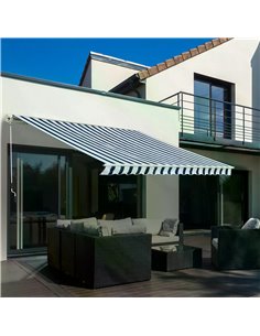 Outsunny Outdoor 3m x 2.5m Patio Manual Retractable Awning, Blue-White 100110-007BW 2