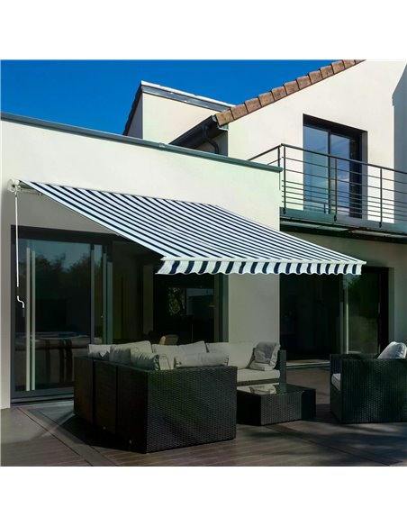 Outsunny Outdoor 3m x 2.5m Patio Manual Retractable Awning, Blue-White 100110-007BW - pic 44177 | FastDaddyshop