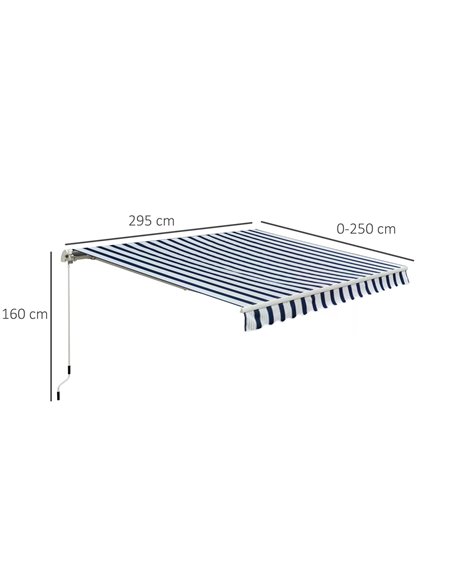 Outsunny Garden Patio Manual Retractable Awning Canopy Sun Shade Shelter, 3m x 2.5m-Blue/White 100110-007BW - pic 44178 | FastDaddyshop