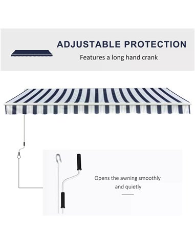 Outsunny Garden Patio Manual Retractable Awning Canopy Sun Shade Shelter, 3m x 2.5m-Blue/White 100110-007BW