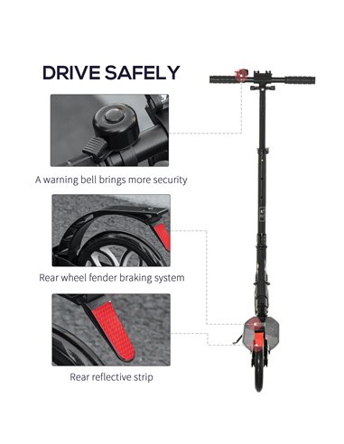 HOMCOM Folding Kick Scooter, Hight-Adjustable Urban Scooter w/ Rear Brake, Double Shock Absorption System, Warning Bell For 14+ 