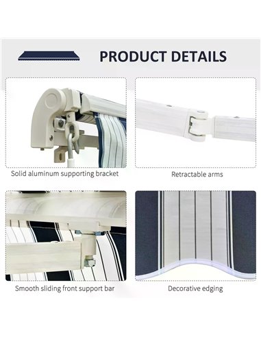 Outsunny Garden Patio Manual Retractable Awning Canopy Sun Shade Shelter, 3m x 2.5m-Blue/White 100110-007BW