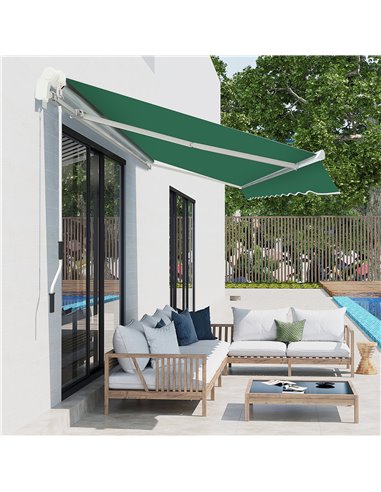Outsunny 4m x 3m Garden Patio Manual Retractable Awning, Green 100110-009G