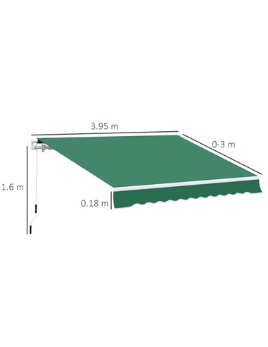 Outsunny Garden Patio Manual Retractable Awning Canopy Sun Shade Shelter 4m x 3m-Green 100110-009G