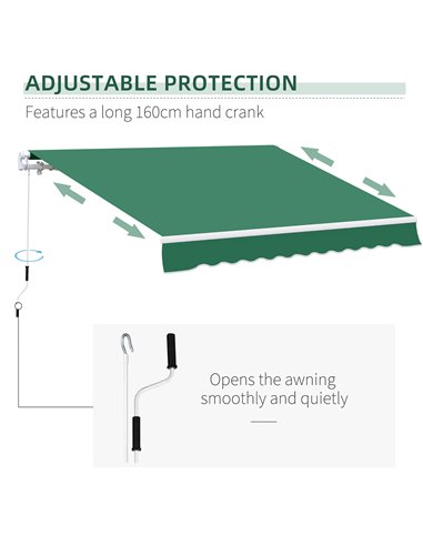 Outsunny Garden Patio Manual Retractable Awning Canopy Sun Shade Shelter 4m x 3m-Green 100110-009G