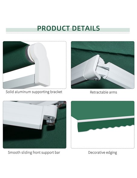 Outsunny Garden Patio Manual Retractable Awning Canopy Sun Shade Shelter 4m x 3m-Green 100110-009G - pic 44191 | FastDaddyshop