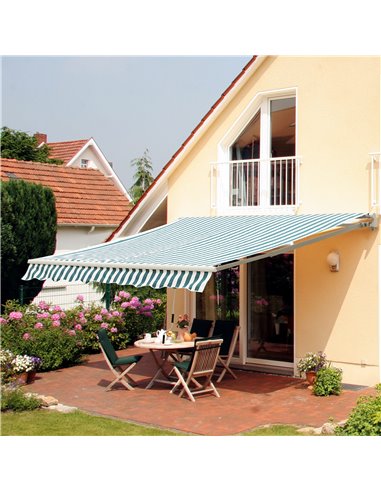 Outsunny 4m x 3m Outdoor Patio Manual Awning, Green-White 100110-009GW