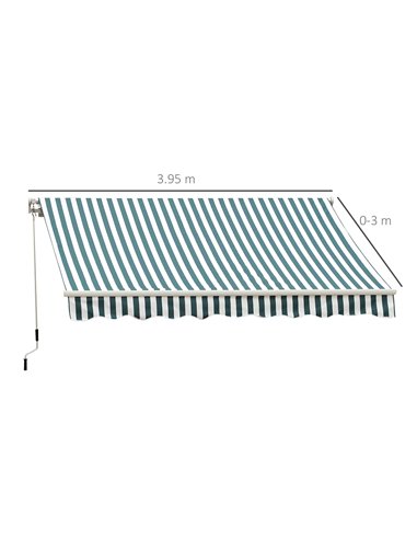 Outsunny 4m x 3m Outdoor Patio Manual Awning, Green-White 100110-009GW