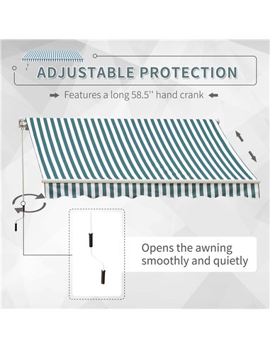 Outsunny 4m x 3(m) Garden Patio Manual Awning Canopy Sun Shade Shelter Retractable Green and White 100110-009GW
