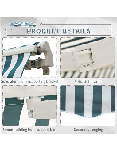 Outsunny 4m x 3(m) Garden Patio Manual Awning Canopy Sun Shade Shelter Retractable Green and White 100110-009GW
