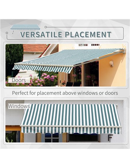 Outsunny 4m x 3(m) Garden Patio Manual Awning Canopy Sun Shade Shelter Retractable Green and White 100110-009GW - pic 44200 | FastDaddyshop