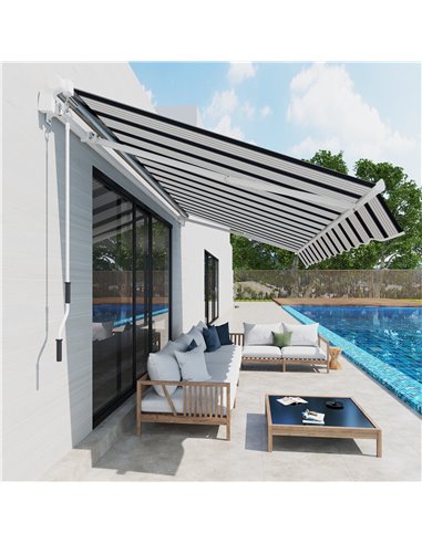 Outsunny 4m x 3m Outdoor Patio Manual Awning, Blue-White 100110-009BW