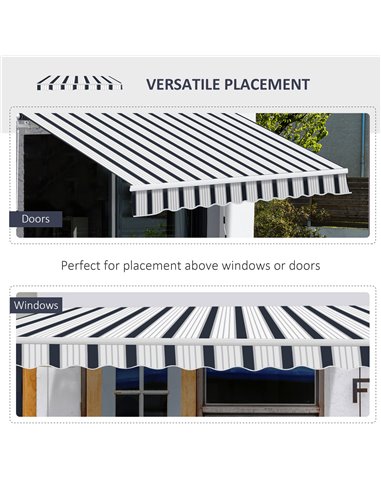 Outsunny 4m x 3(m) Garden Patio Manual Awning Canopy Aluminium Sun Shade Shelter Retractable Blue and White 100110-009BW