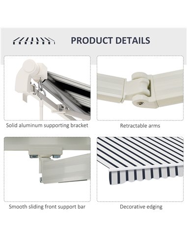 Outsunny 4m x 3(m) Garden Patio Manual Awning Canopy Aluminium Sun Shade Shelter Retractable Blue and White 100110-009BW