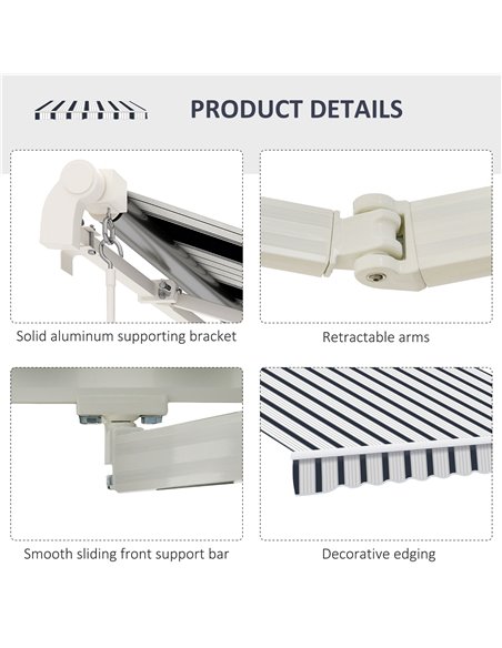 Outsunny 4m x 3(m) Garden Patio Manual Awning Canopy Aluminium Sun Shade Shelter Retractable Blue and White 100110-009BW - pic 44207 | FastDaddyshop