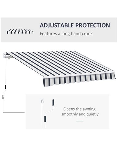 Outsunny 4m x 3(m) Garden Patio Manual Awning Canopy Aluminium Sun Shade Shelter Retractable Blue and White 100110-009BW